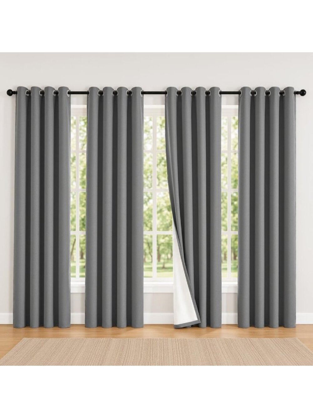 4 Panels Blackout Curtains - Midweight Grommet Drapes for Total Light Blocking